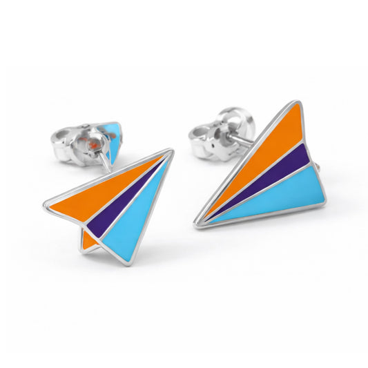 Akin Elementary School Enamel Paper Plane Stud Earrings