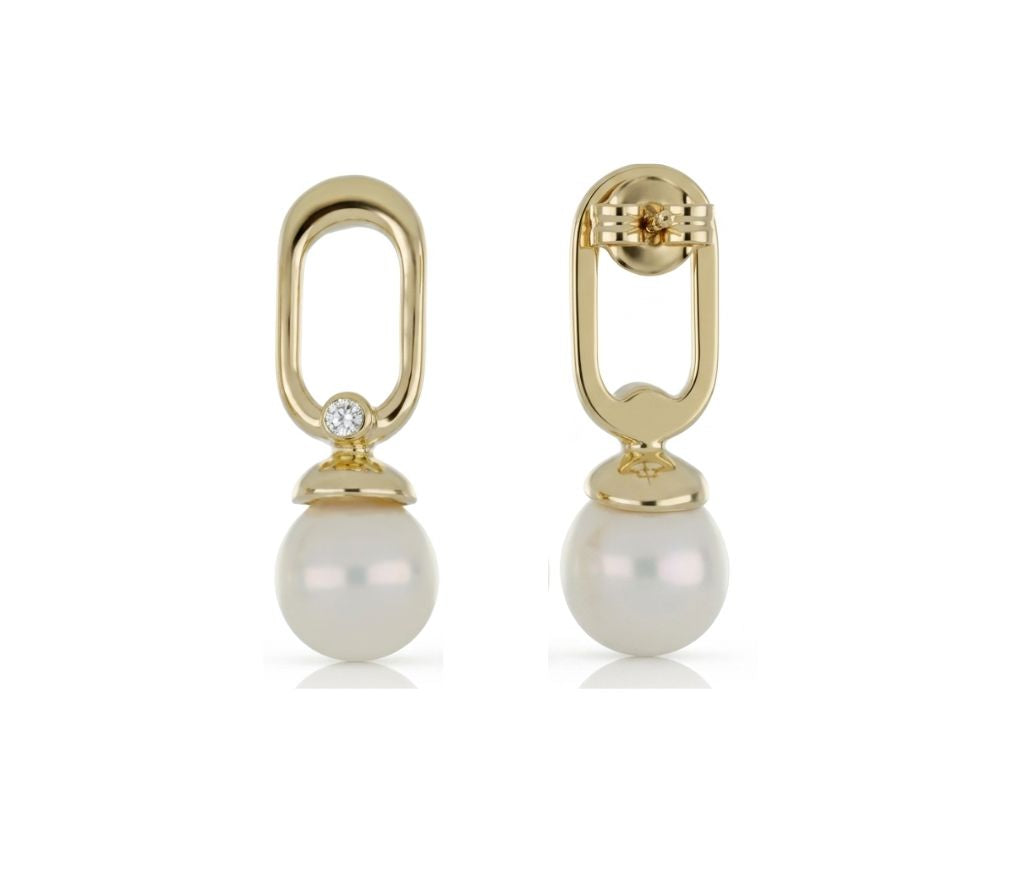 Pearl Orbit Drop Stud Earrings