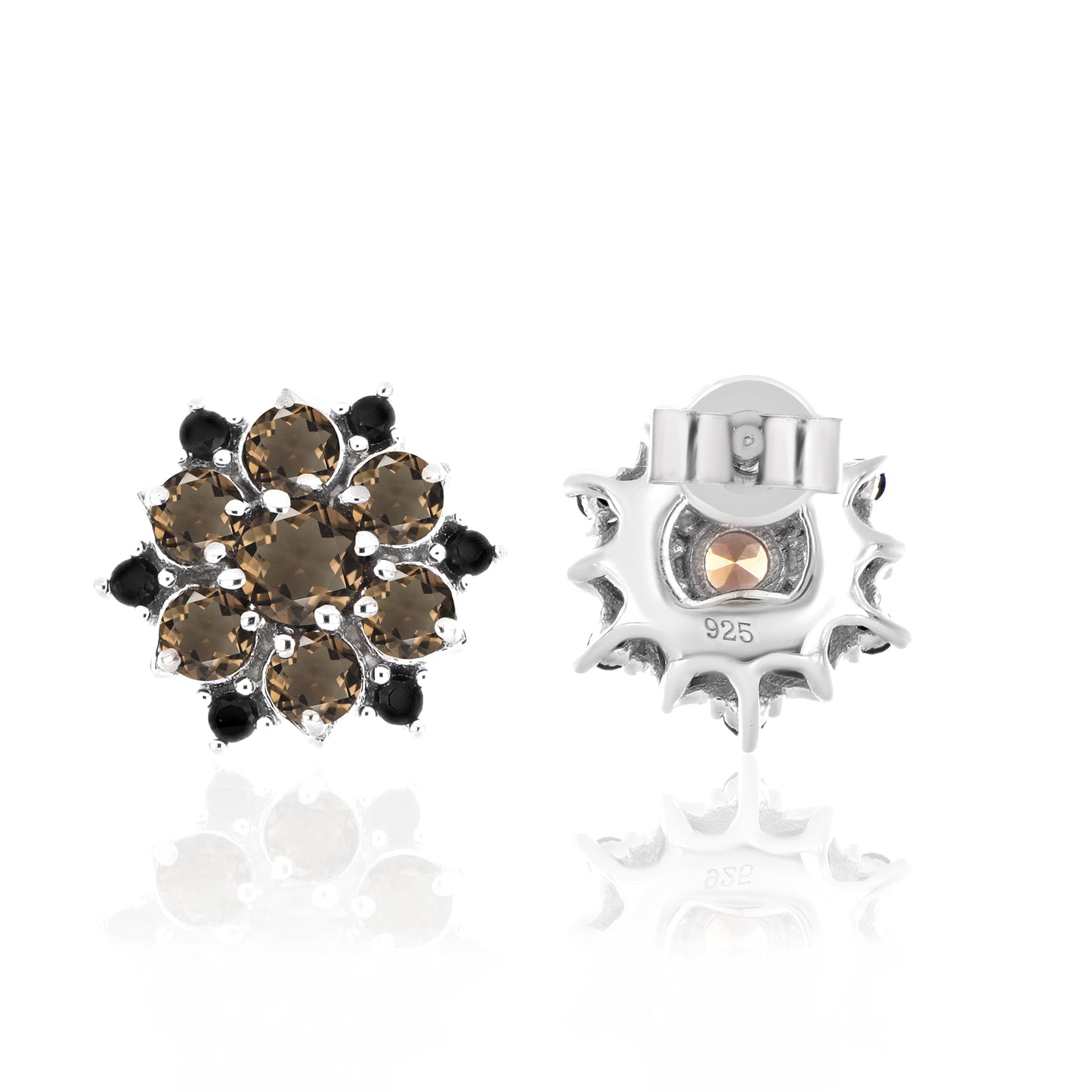 Smoky Quartz & Spinel Floral Stud Earrings