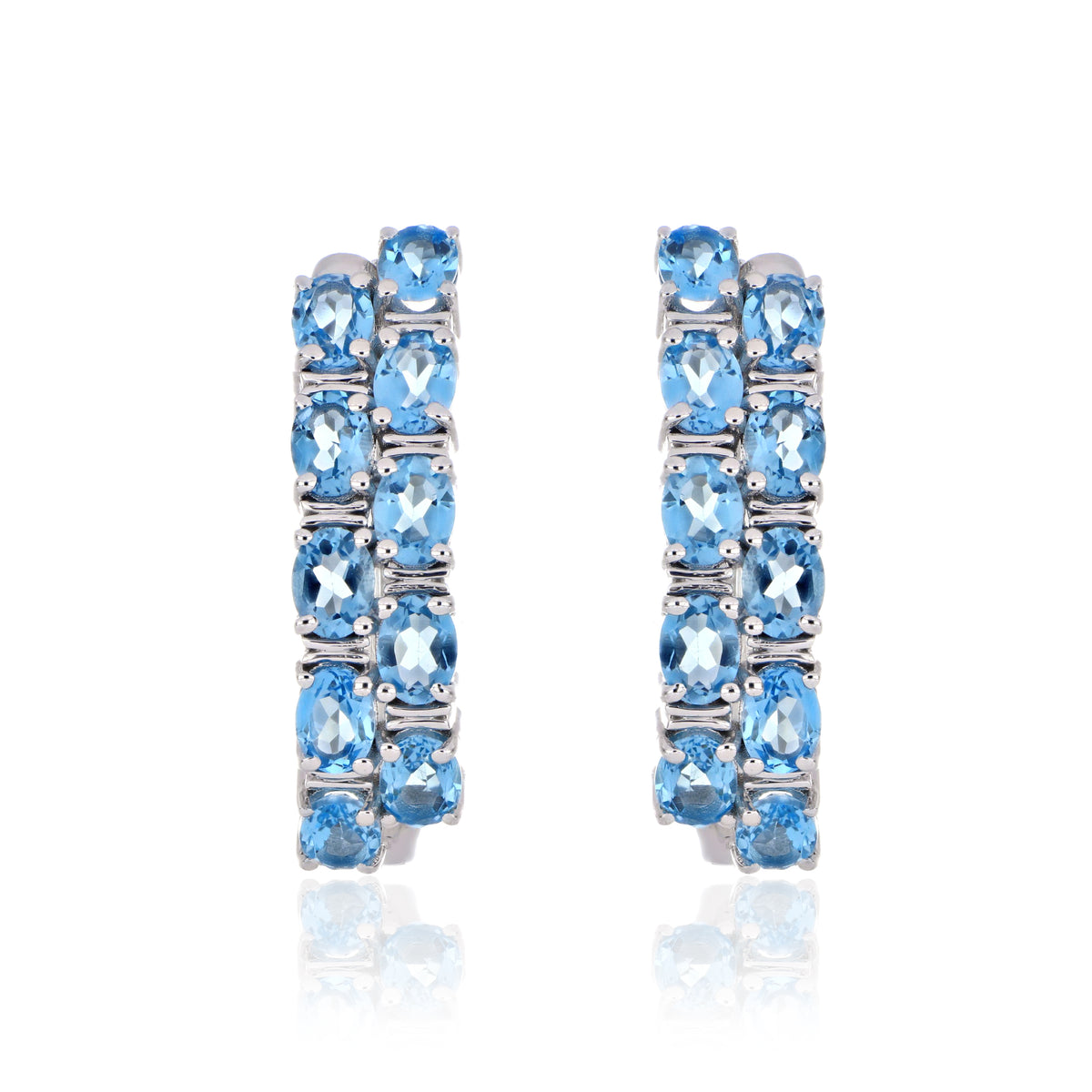 925 Sterling Silver Oval-Cut Gemstone Double Row Hoop Earrings