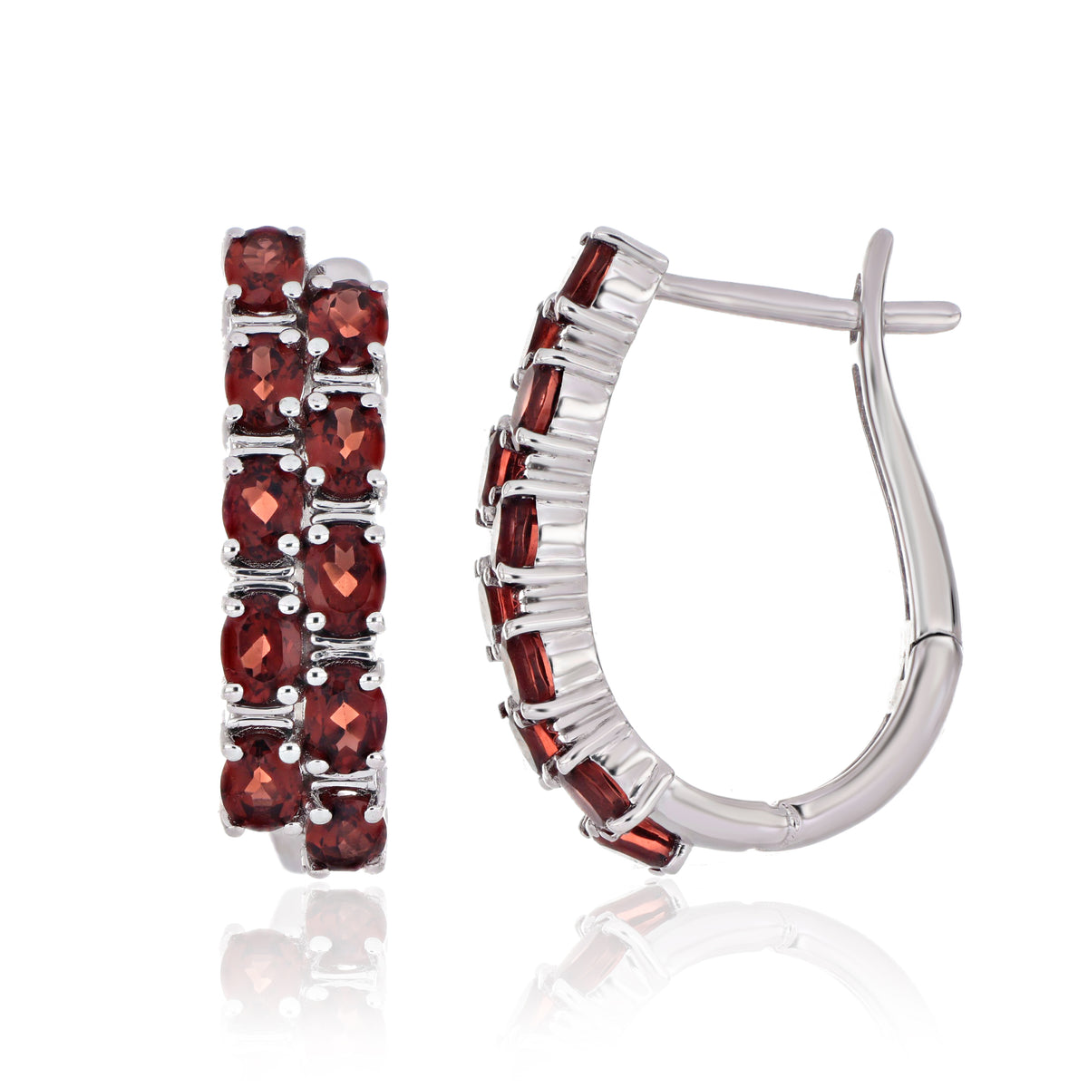 925 Sterling Silver Oval-Cut Gemstone Double Row Hoop Earrings