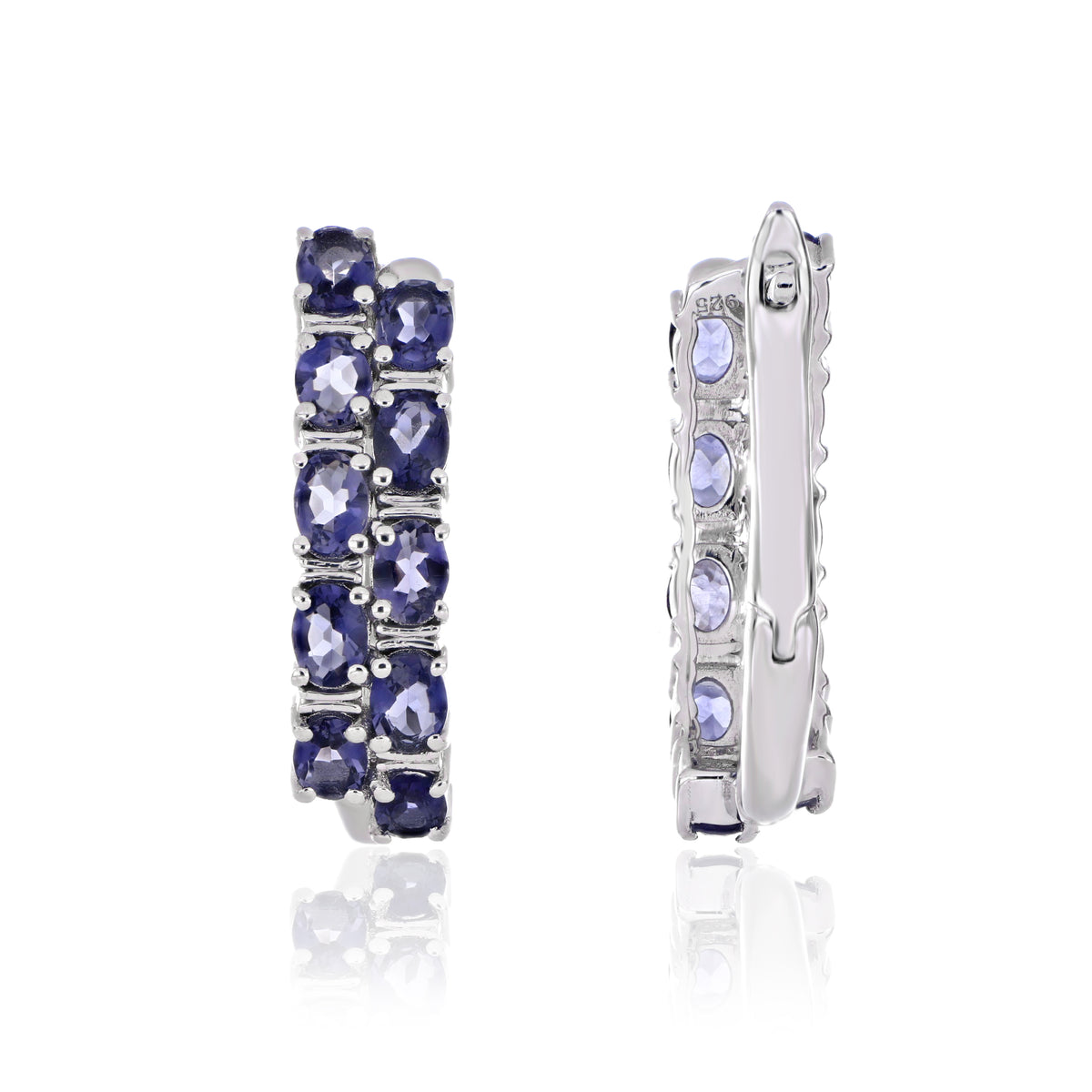 925 Sterling Silver Oval-Cut Gemstone Double Row Hoop Earrings