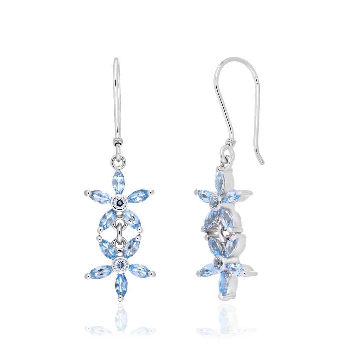 925 Sterling Silver Double Floral Cluster Drop Earrings