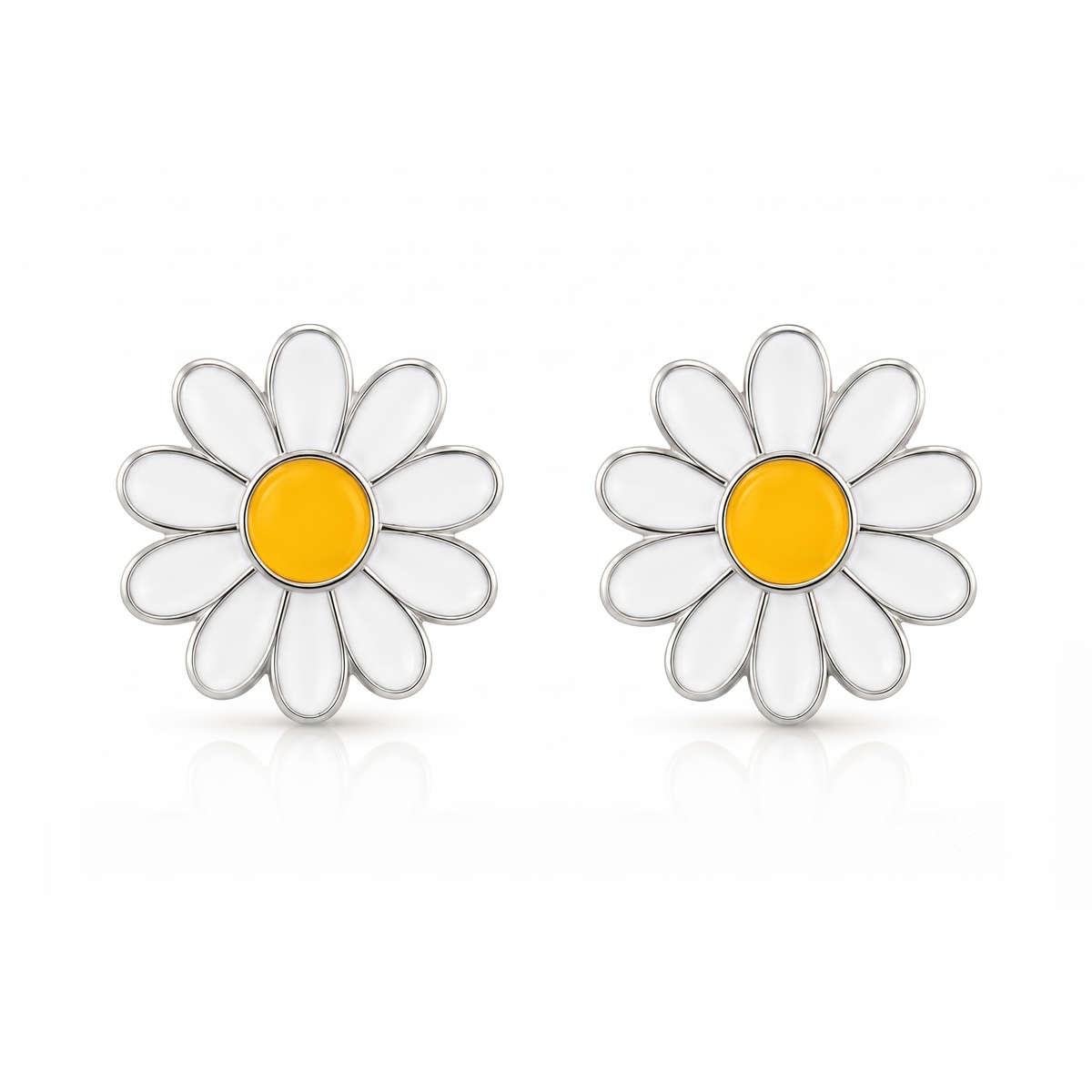 Daisy Flower Kids Earrings – White & Yellow Enamel Flower Stud Earrings