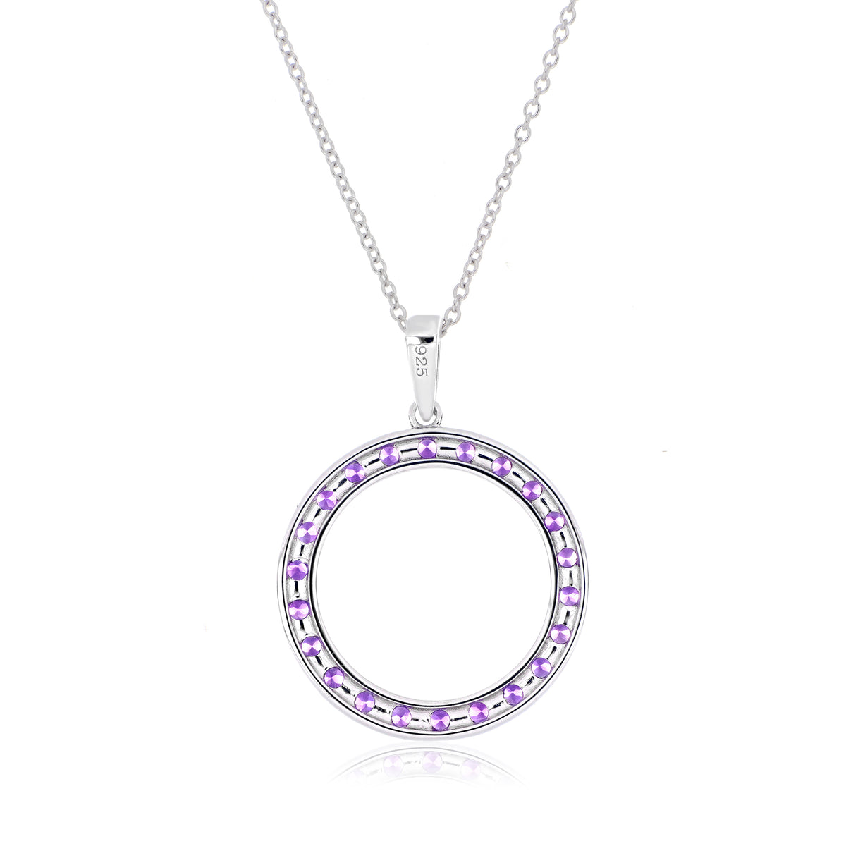 925 Sterling Silver Round-Cut Gemstone Circle Pendant