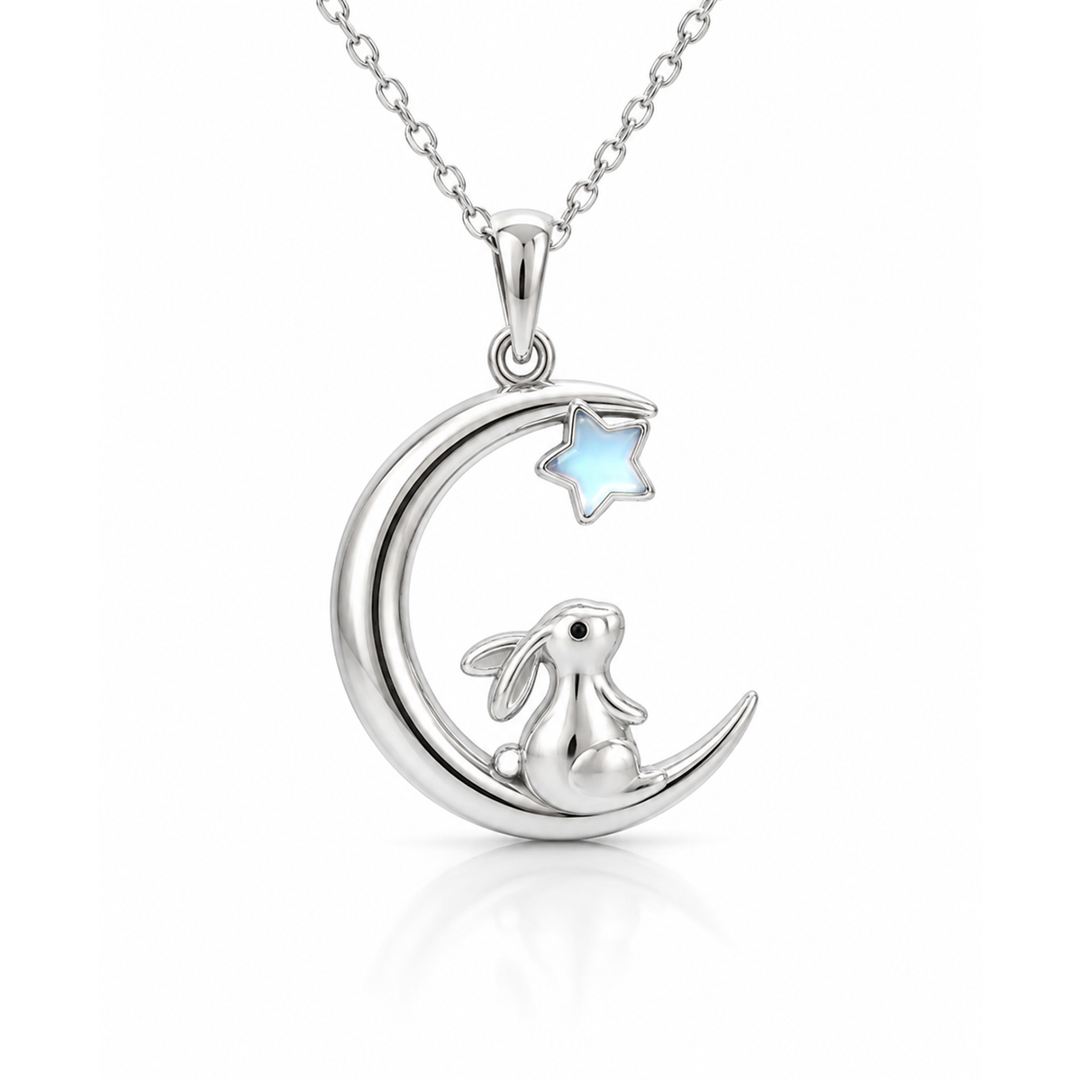 Moon & Bunny Kids Pendant – Silver Bunny & Star Charm Pendant