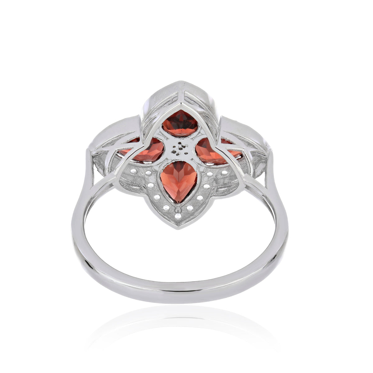 925 Sterling Silver Garnet and White Topaz Floral Cluster Ring