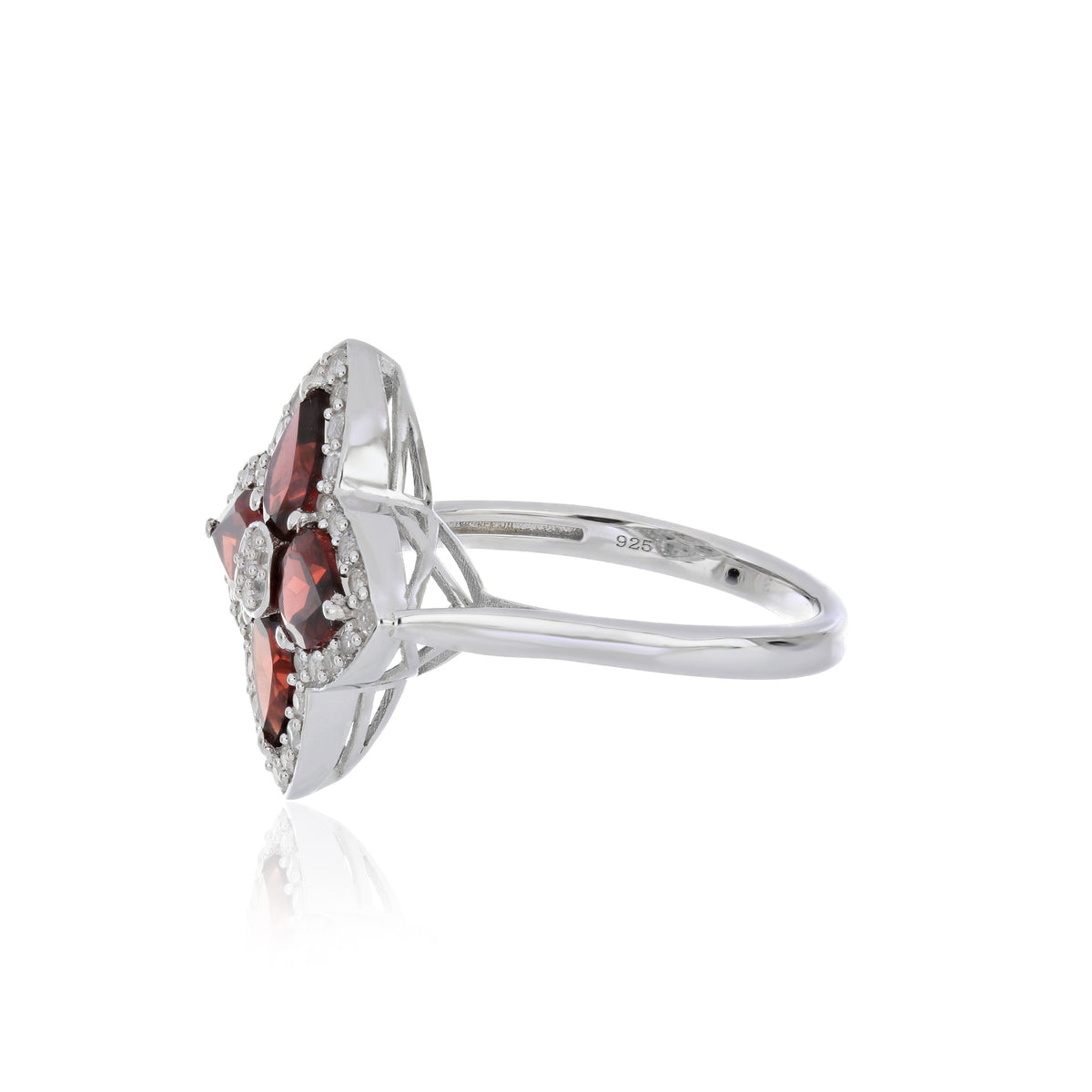 925 Sterling Silver Garnet and White Topaz Floral Cluster Ring