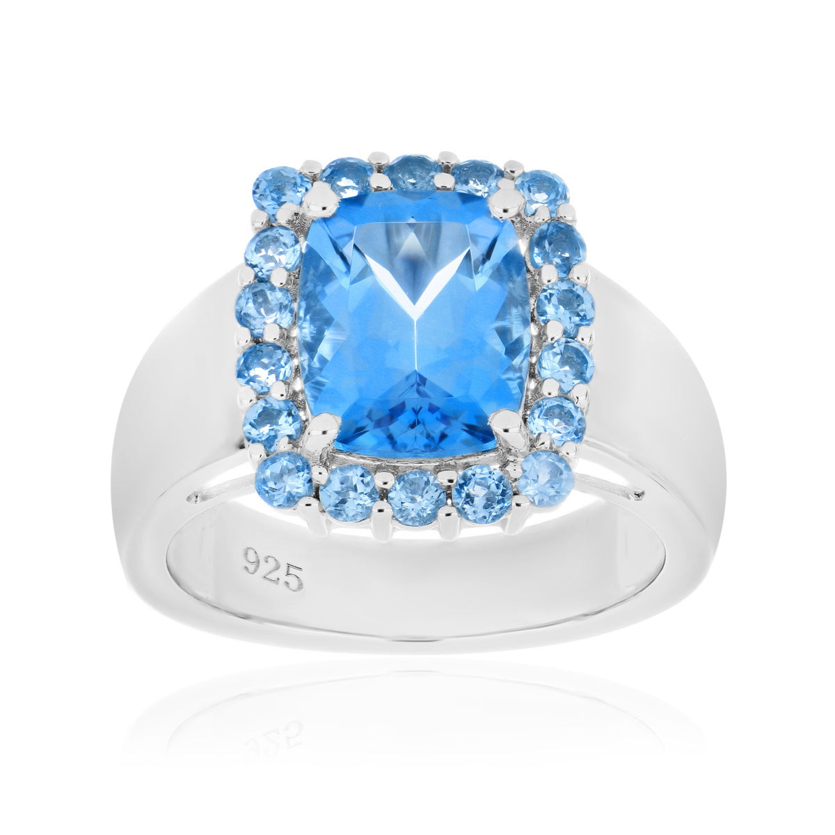 925 Sterling Silver Cushion and Round Gemstone Halo Statement Ring