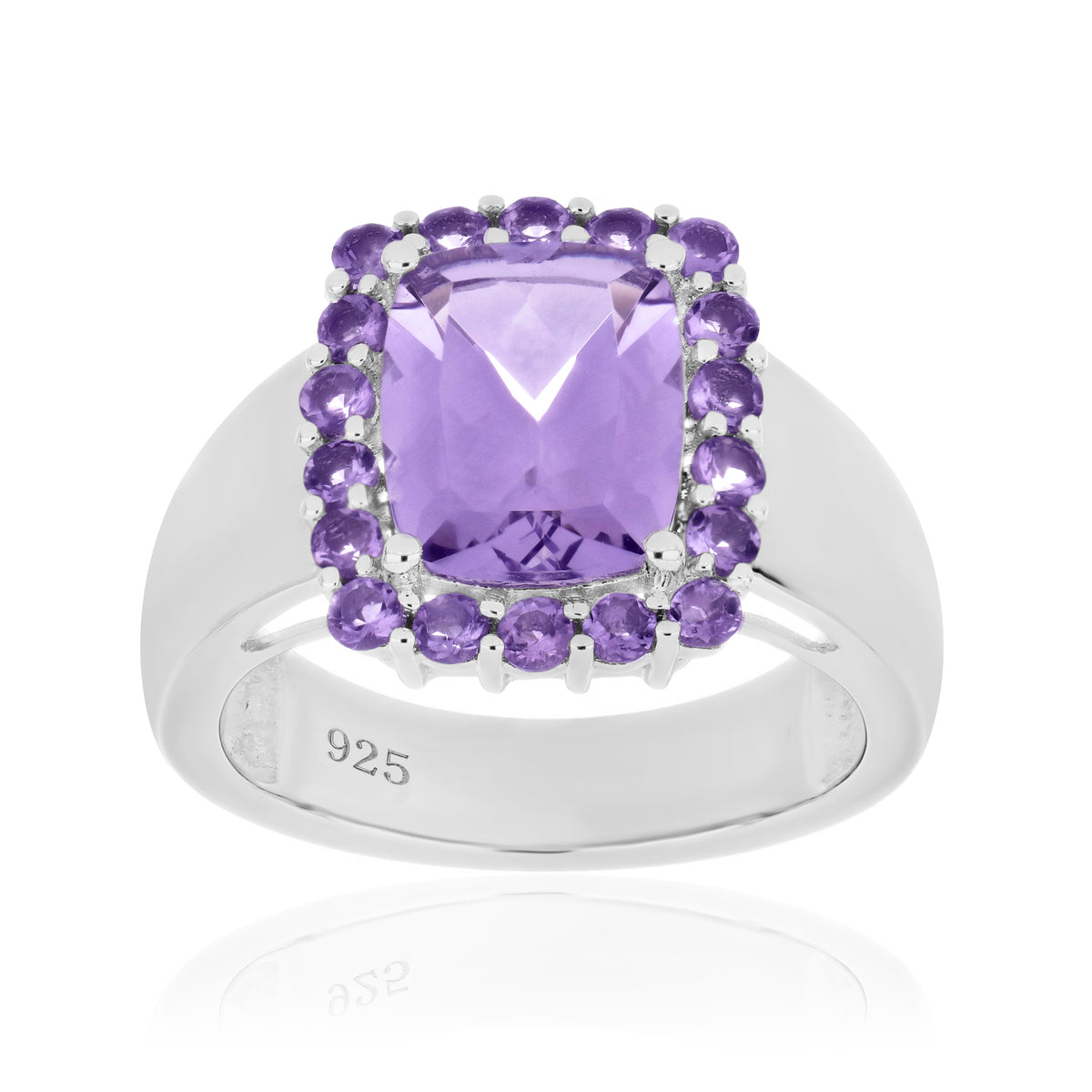 925 Sterling Silver Cushion and Round Gemstone Halo Statement Ring