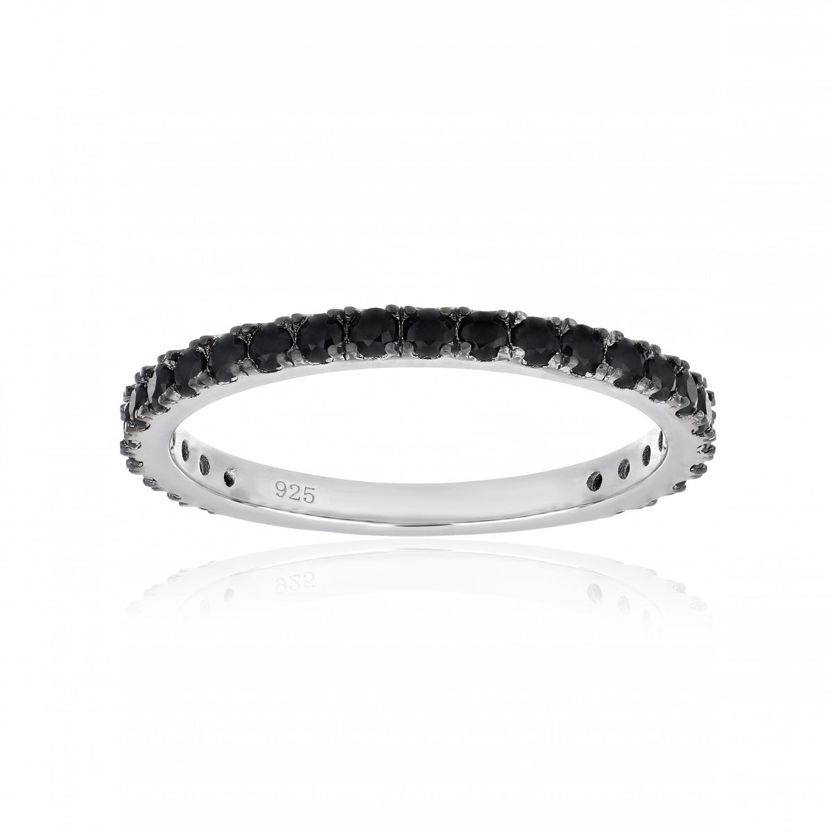 925 Sterling Silver Black Spinel Eternity Band Ring