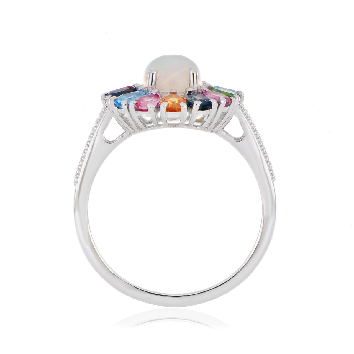 925 Sterling Silver Multi-Gemstone Halo Cluster Ring