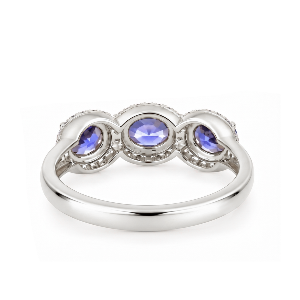 925 Sterling Silver Tanzanite and White Zircon Halo Three-Stone Ring