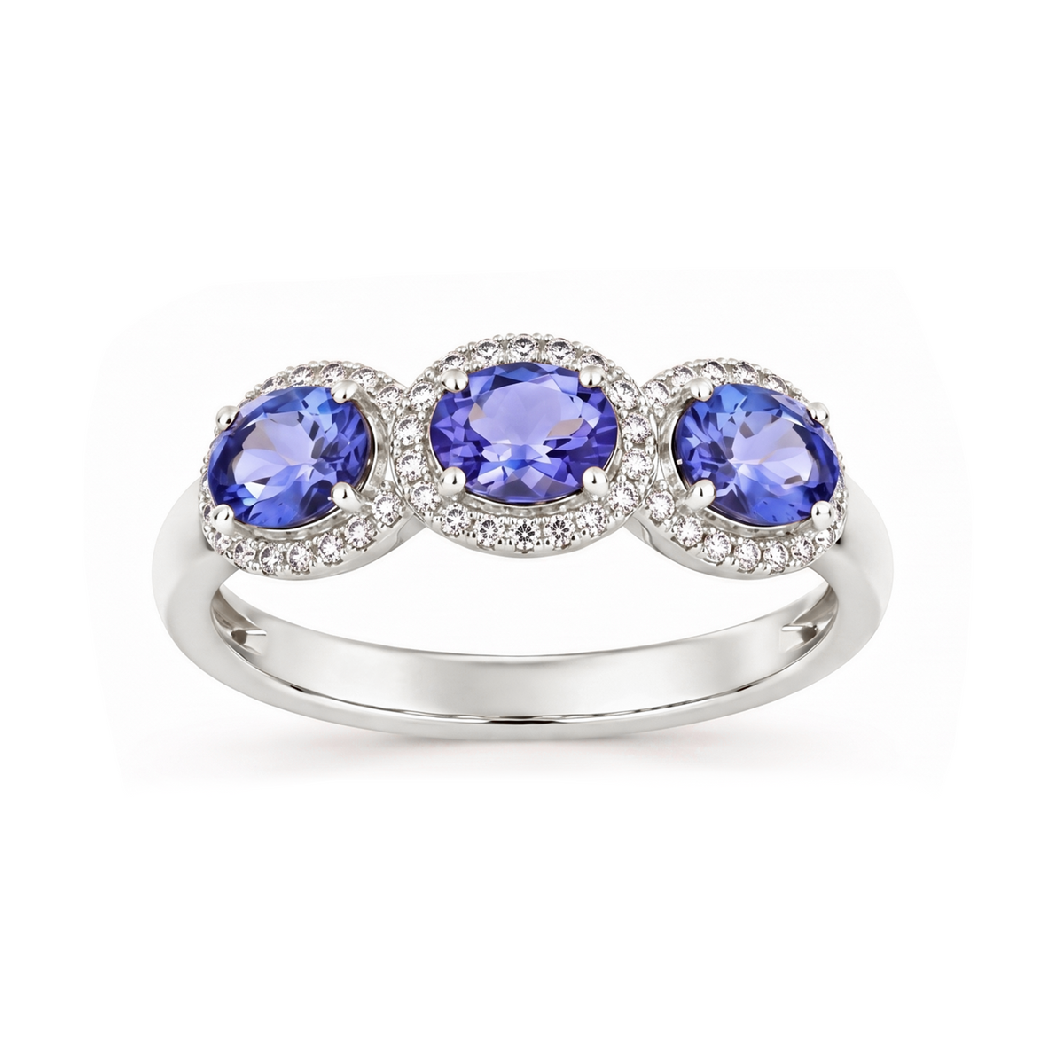 925 Sterling Silver Tanzanite and White Zircon Halo Three-Stone Ring