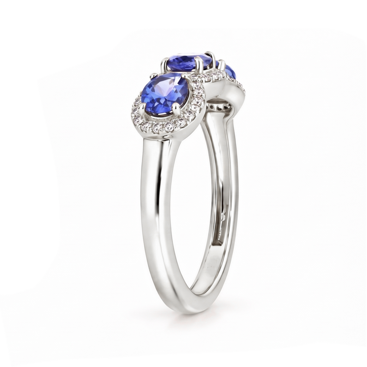 925 Sterling Silver Tanzanite and White Zircon Halo Three-Stone Ring