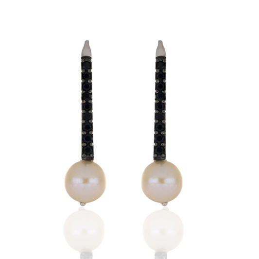 925 Sterling Silver Pearl Drop Earrings with Black Spinel