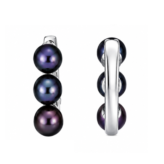 Midnight Bloom Pearl Hoops