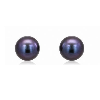 Pearl Round Button Stud Earrings White, Peacock Purple & Peacock Pearls