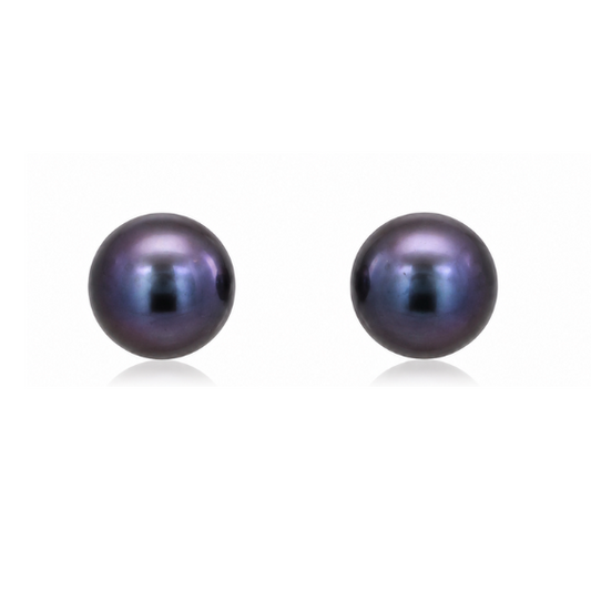 Pearl Round Button Stud Earrings White, Peacock Purple & Peacock Pearls