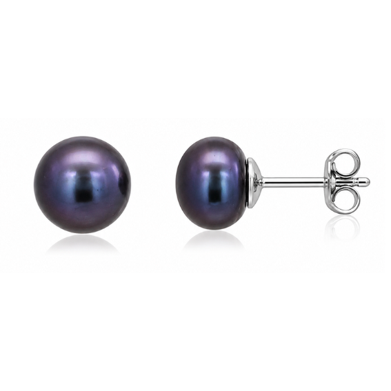 Pearl Round Button Stud Earrings White, Peacock Purple & Peacock Pearls