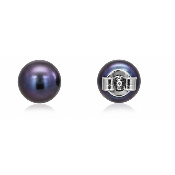 Pearl Round Button Stud Earrings White, Peacock Purple & Peacock Pearls