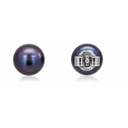 Pearl Round Button Stud Earrings White, Peacock Purple & Peacock Pearls