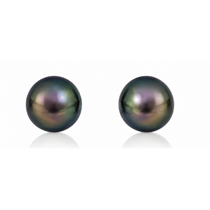 Pearl Round Button Stud Earrings White, Peacock Purple & Peacock Pearls