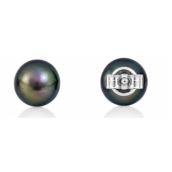 Pearl Round Button Stud Earrings White, Peacock Purple & Peacock Pearls