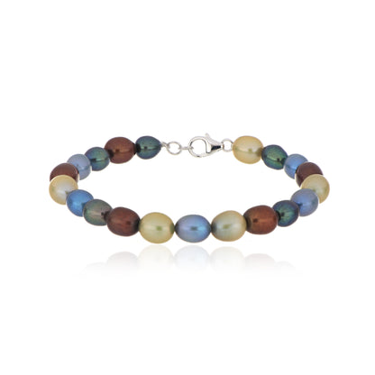 Multicolor Peacock Pearl Beaded Bracelet in Silver-Tone Finish