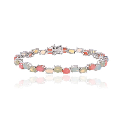 925 Sterling Silver Pink and Ethiopian Opal Tennis Bracelet