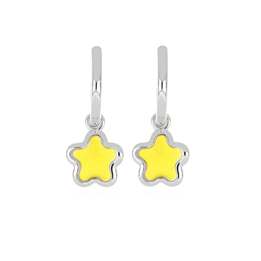 Yellow Star Enamel Hoop Earrings