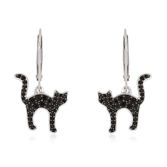 Black Spinel Cat Lever Back Earrings