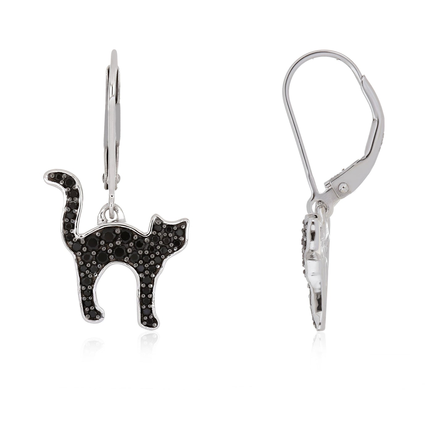 Black Spinel Cat Lever Back Earrings