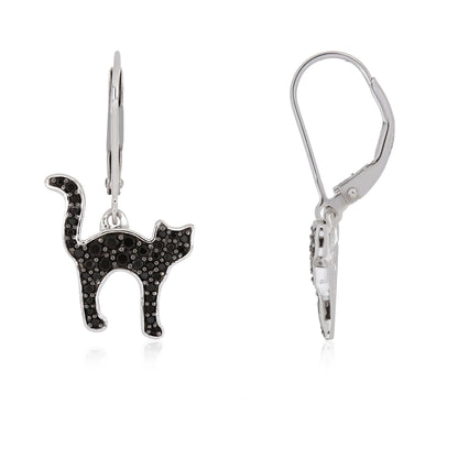 Black Spinel Cat Lever Back Earrings
