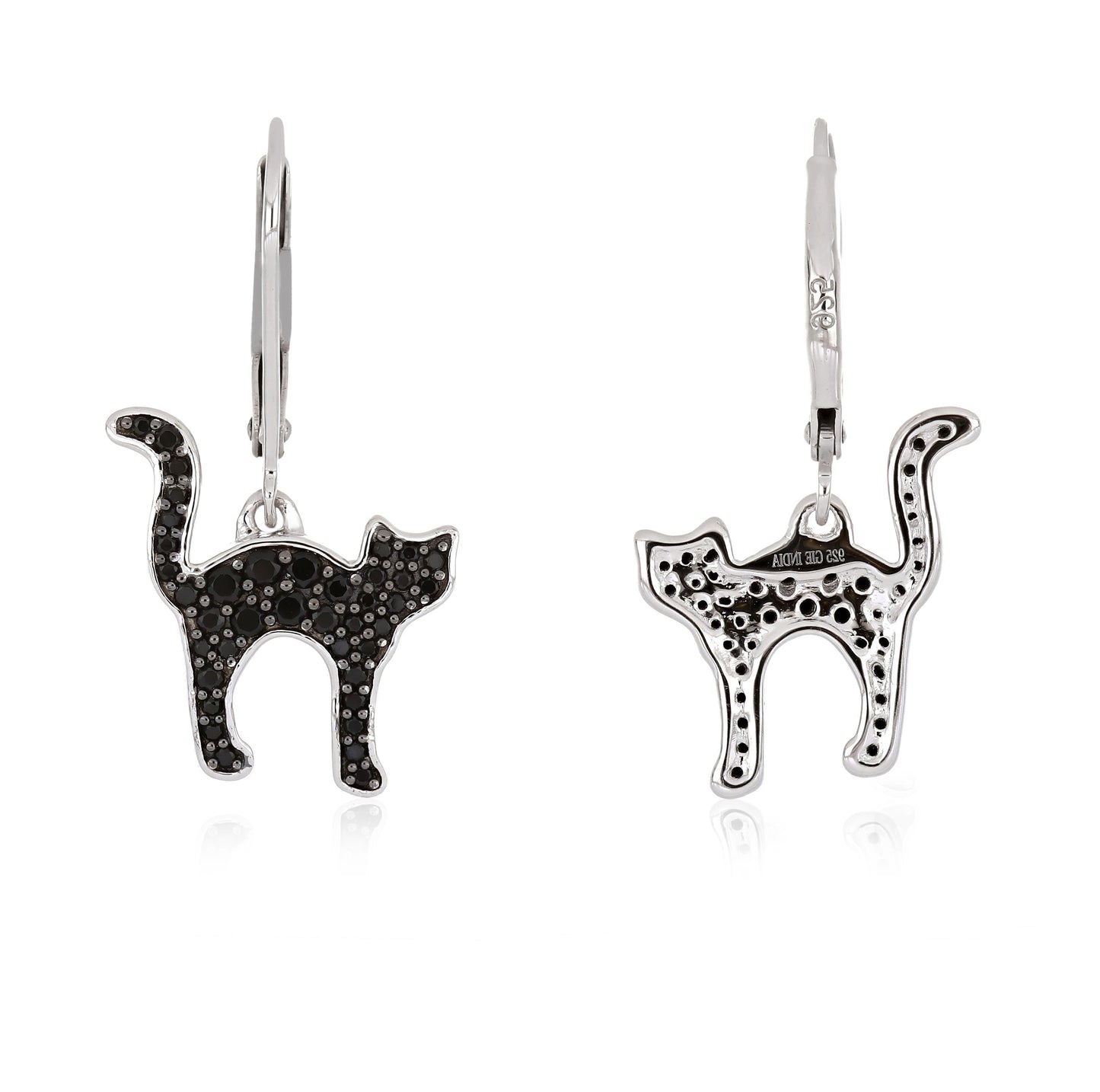 Black Spinel Cat Lever Back Earrings