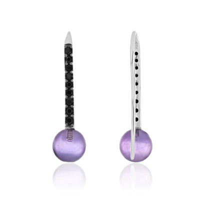 925 Sterling Silver Amethyst & Black Spinel Hook Earring