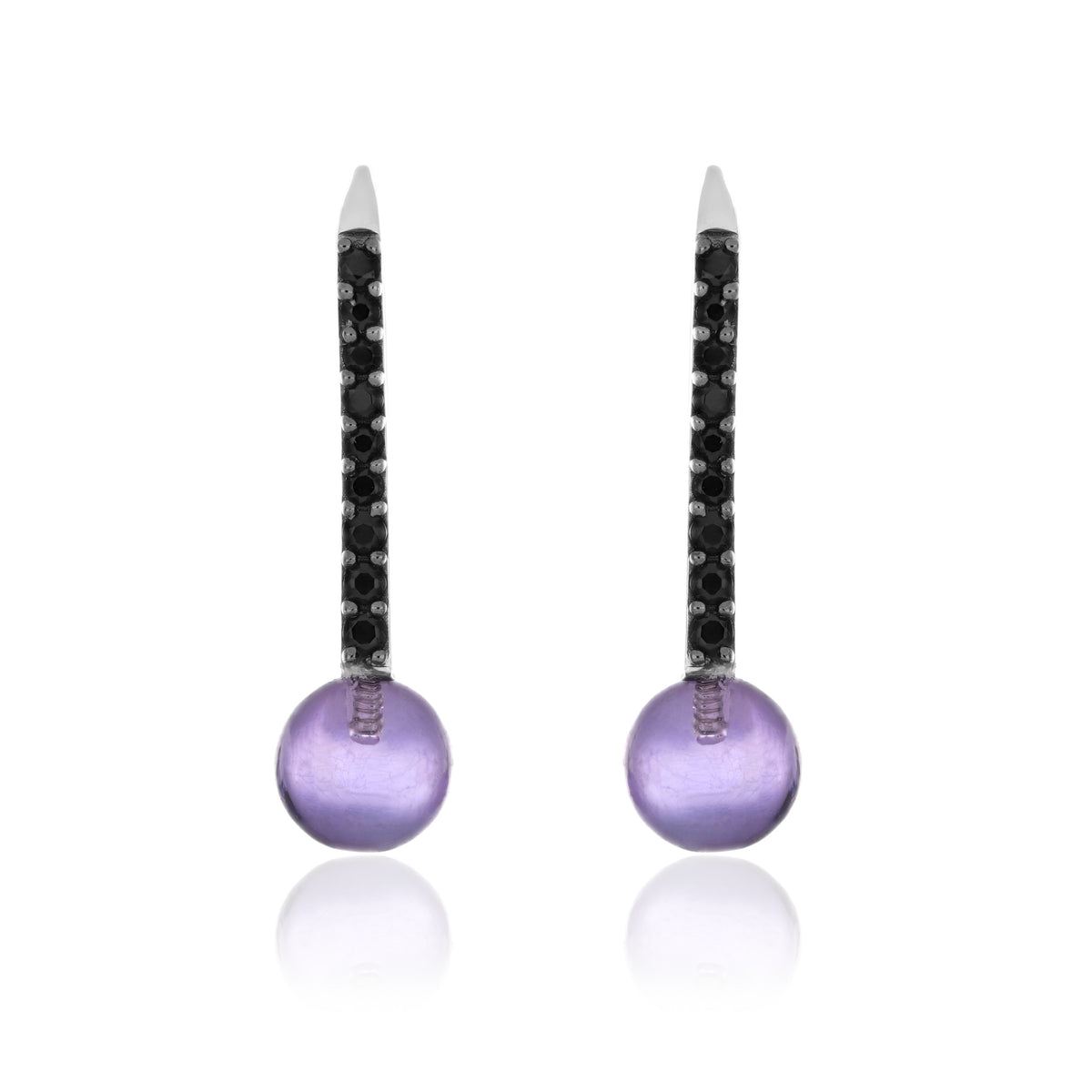 925 Sterling Silver Amethyst & Black Spinel Hook Earring