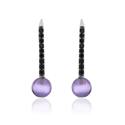 925 Sterling Silver Amethyst & Black Spinel Hook Earring