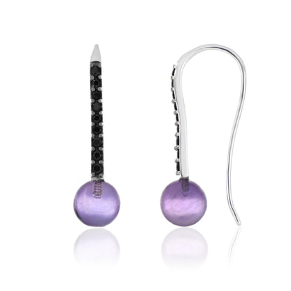 925 Sterling Silver Amethyst & Black Spinel Hook Earring