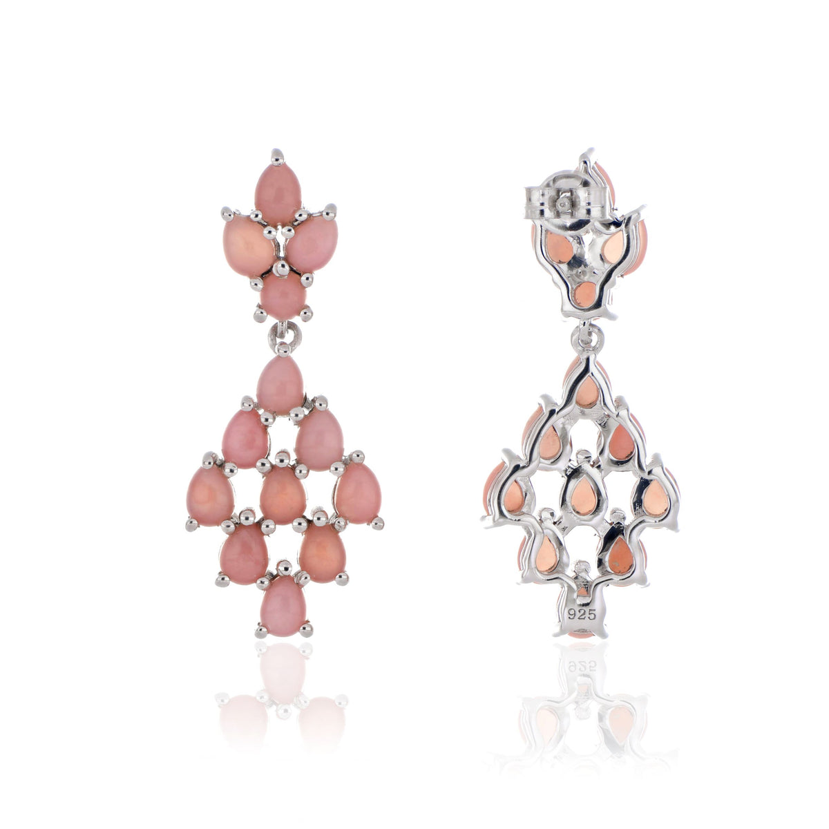 925 Sterling Silver Pink Opal Chandelier Earrings