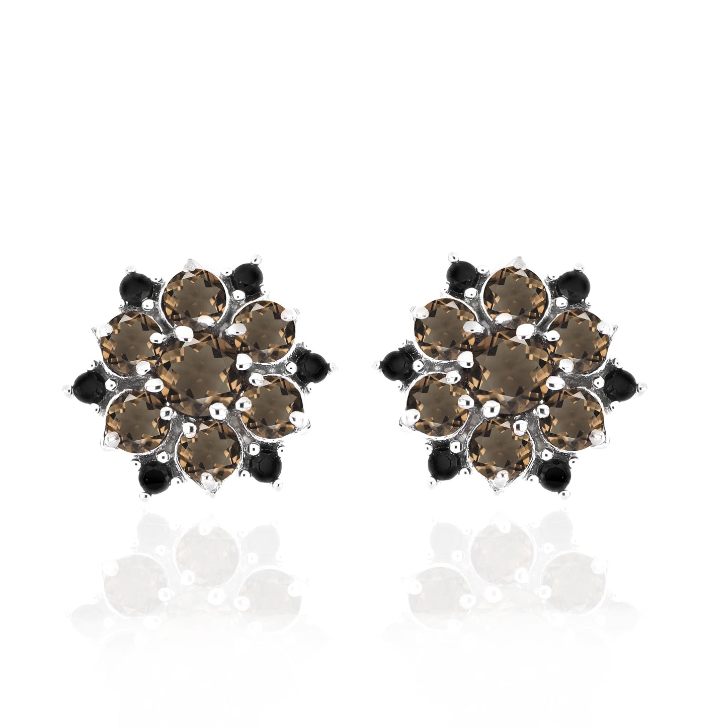 Smoky Quartz & Spinel Floral Stud Earrings
