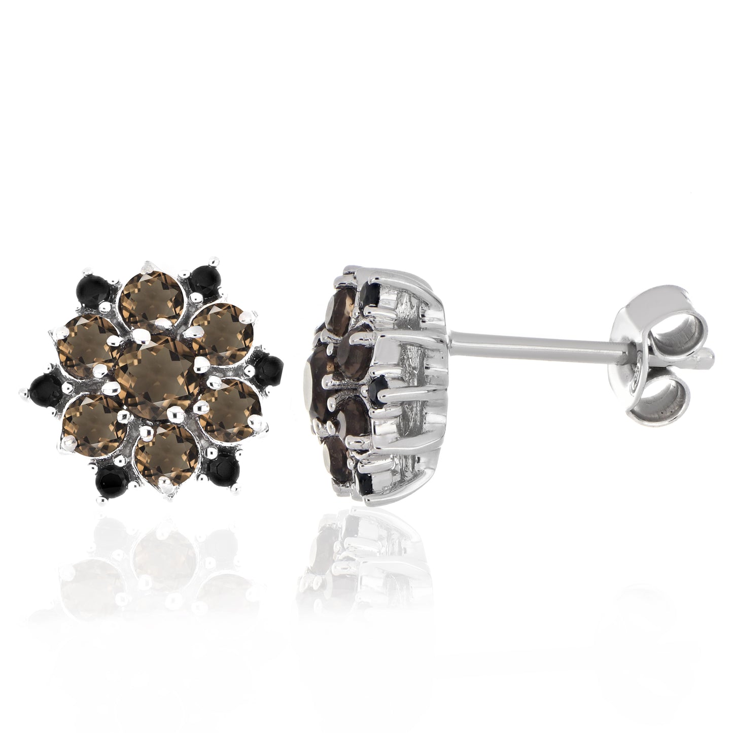 Smoky Quartz & Spinel Floral Stud Earrings