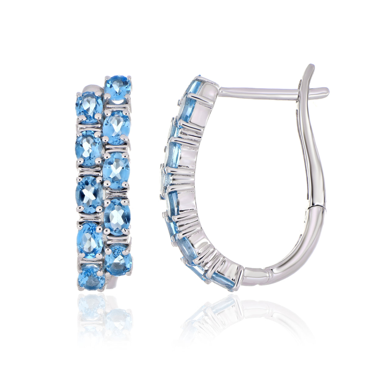 925 Sterling Silver Oval-Cut Gemstone Double Row Hoop Earrings