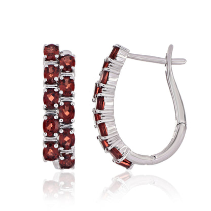 925 Sterling Silver Oval-Cut Gemstone Double Row Hoop Earrings
