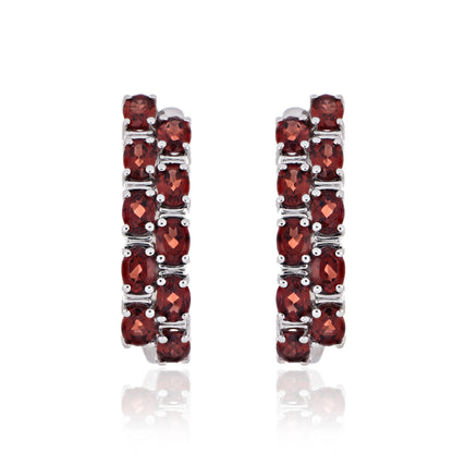 925 Sterling Silver Oval-Cut Gemstone Double Row Hoop Earrings