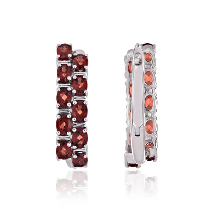 925 Sterling Silver Oval-Cut Gemstone Double Row Hoop Earrings