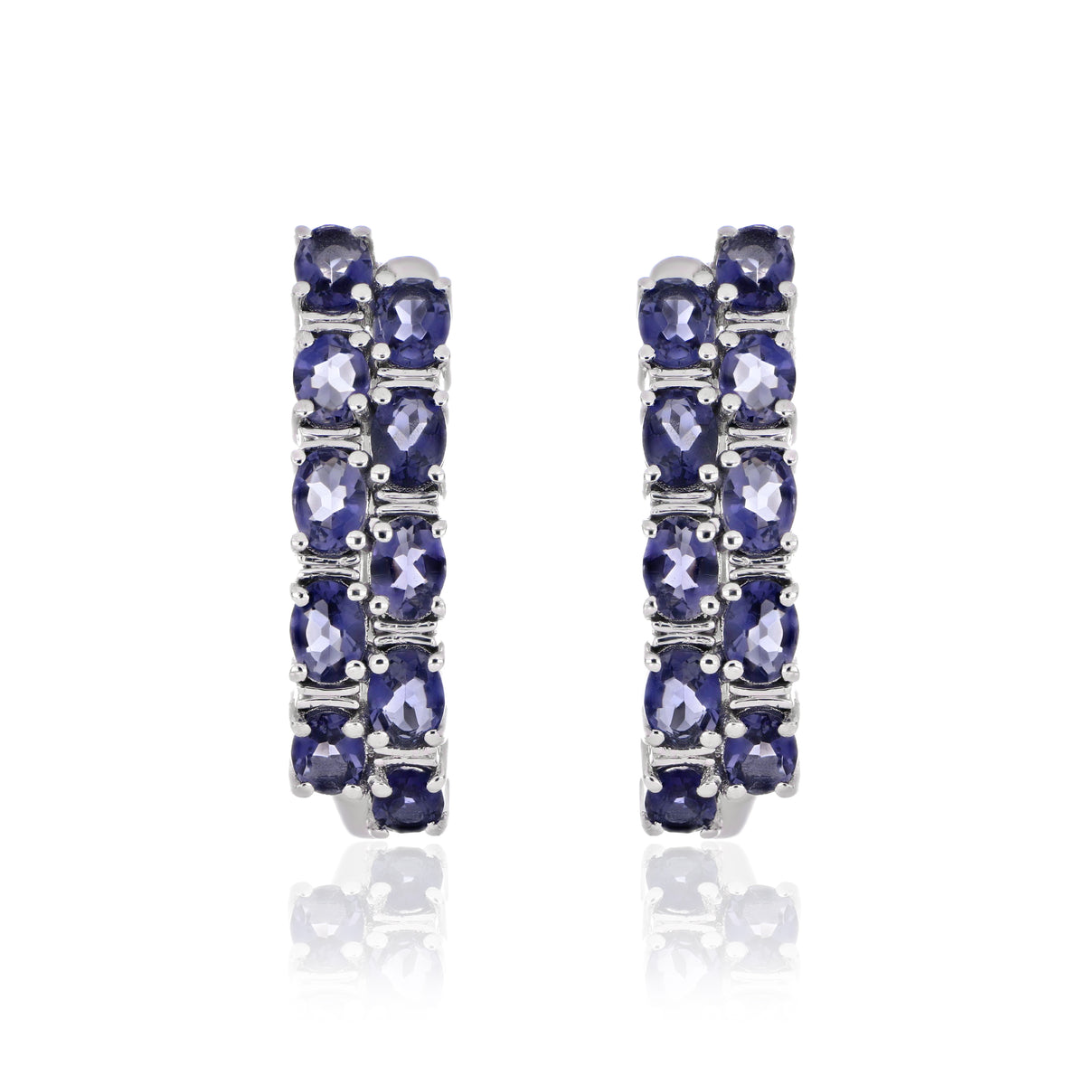 925 Sterling Silver Oval-Cut Gemstone Double Row Hoop Earrings