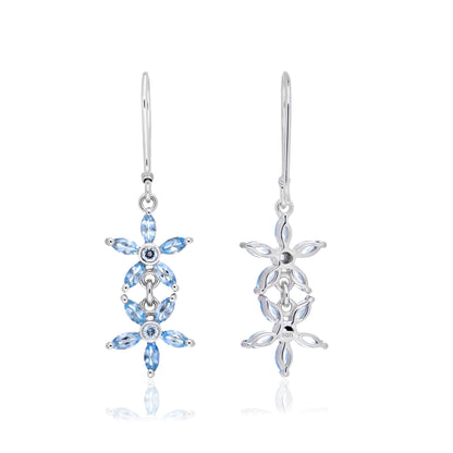 925 Sterling Silver Double Floral Cluster Drop Earrings