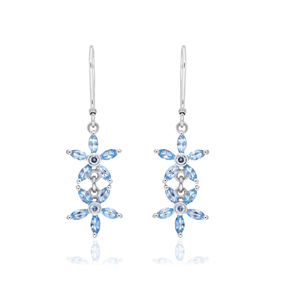 925 Sterling Silver Double Floral Cluster Drop Earrings