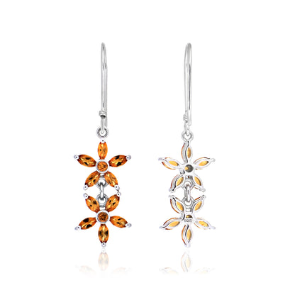 925 Sterling Silver Double Floral Cluster Drop Earrings